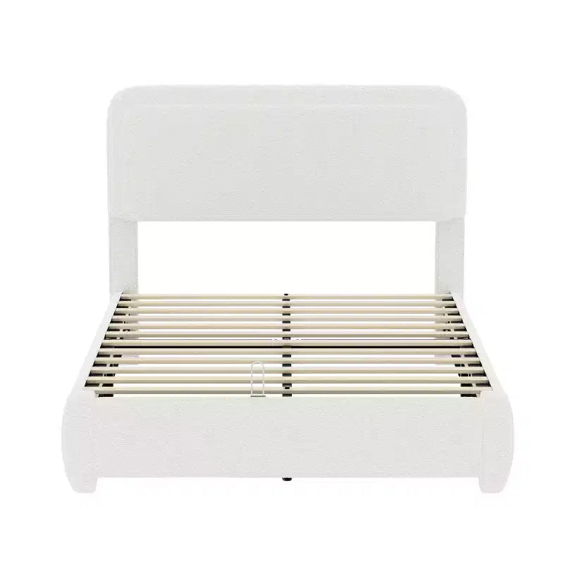 Cadre de lit plateforme rembourré grand lit/queen avec tête de lit à hauteur réglable, lit bas en boucle, blanc - ModernLuxe