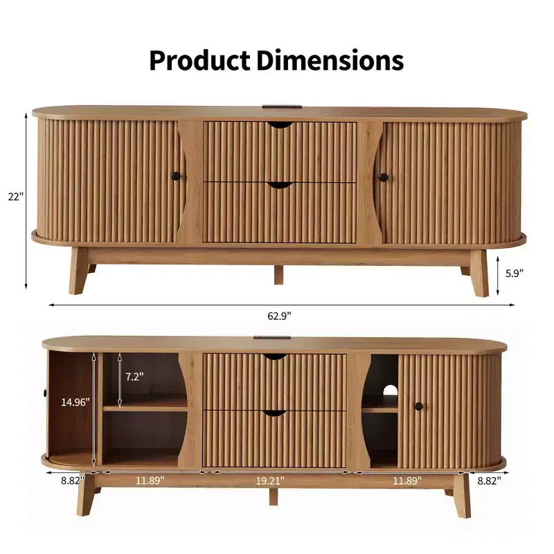 Meuble TV avec rangements, 2 portes et 2 tiroirs, console média pour TV jusqu'à 70 pouces