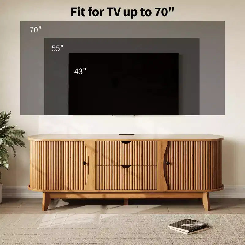 Meuble TV avec rangements, 2 portes et 2 tiroirs, console média pour TV jusqu'à 70 pouces