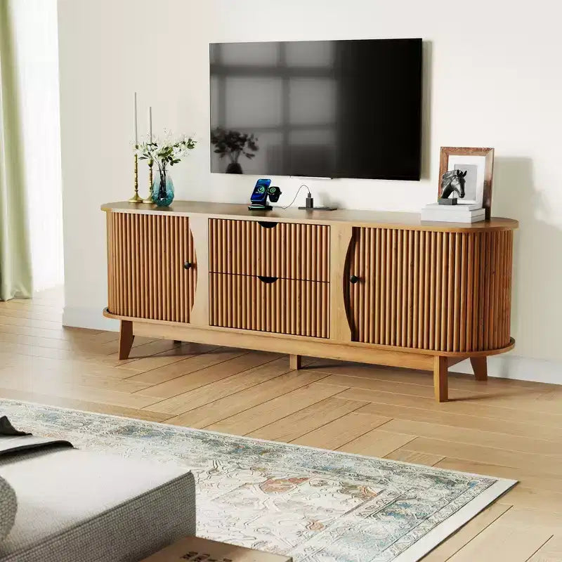 Meuble TV avec rangements, 2 portes et 2 tiroirs, console média pour TV jusqu'à 70 pouces