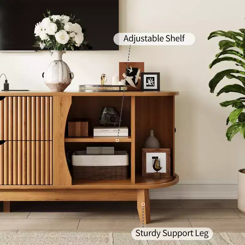Meuble TV avec rangements, 2 portes et 2 tiroirs, console média pour TV jusqu'à 70 pouces