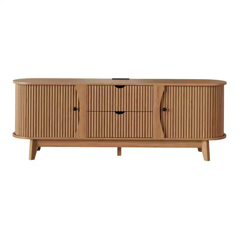 Meuble TV avec rangements, 2 portes et 2 tiroirs, console média pour TV jusqu'à 70 pouces