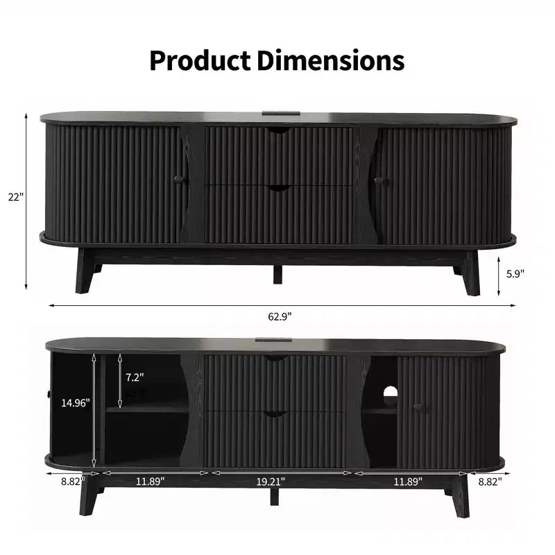 Meuble TV avec rangements, 2 portes et 2 tiroirs, console média pour TV jusqu'à 70 pouces