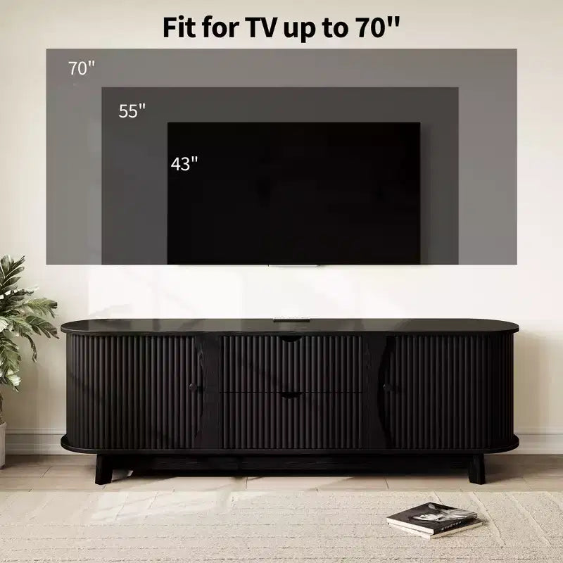 Meuble TV avec rangements, 2 portes et 2 tiroirs, console média pour TV jusqu'à 70 pouces
