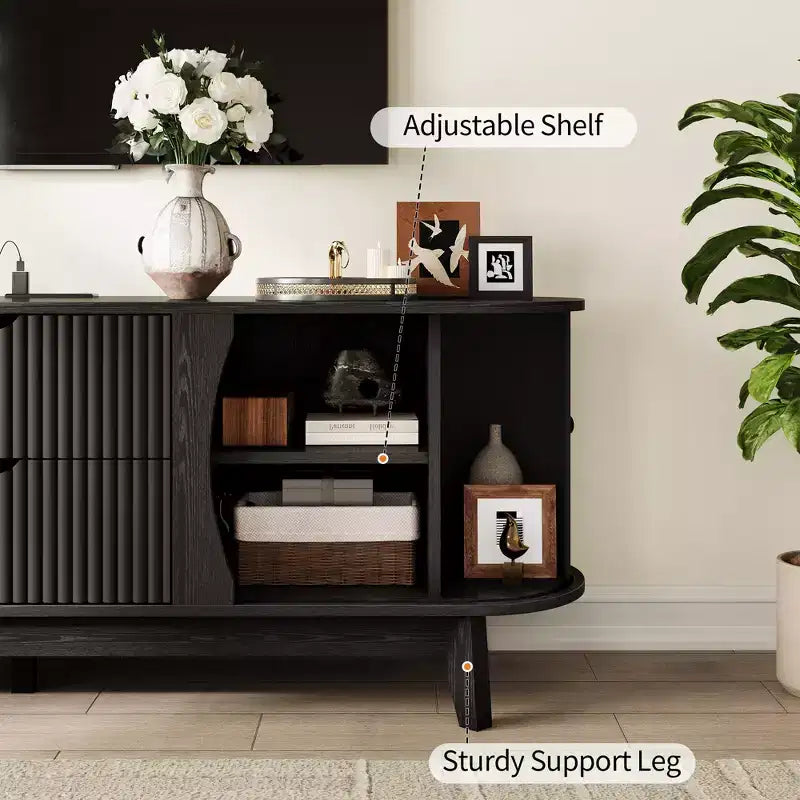 Meuble TV avec rangements, 2 portes et 2 tiroirs, console média pour TV jusqu'à 70 pouces