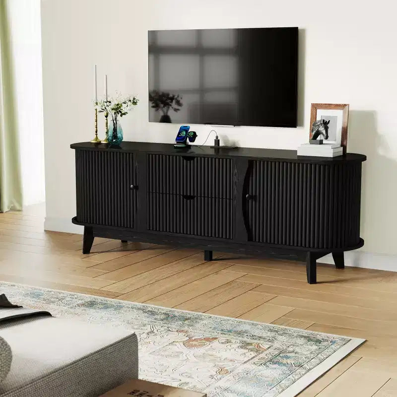 Meuble TV avec rangements, 2 portes et 2 tiroirs, console média pour TV jusqu'à 70 pouces