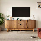 Meuble TV avec rangements, 2 portes et 2 tiroirs, console média pour TV jusqu'à 70 pouces