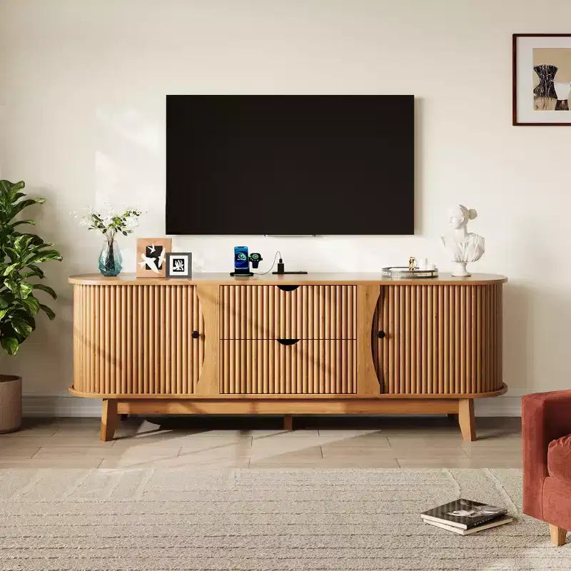 Meuble TV avec rangements, 2 portes et 2 tiroirs, console média pour TV jusqu'à 70 pouces