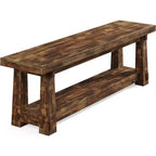 Banc d'entrée Lantine 55 en bois massif avec rangement à chaussures, banc de foyer rustique en bois brûlé avec étagère ouverte pour couloir, chambre, montage facile