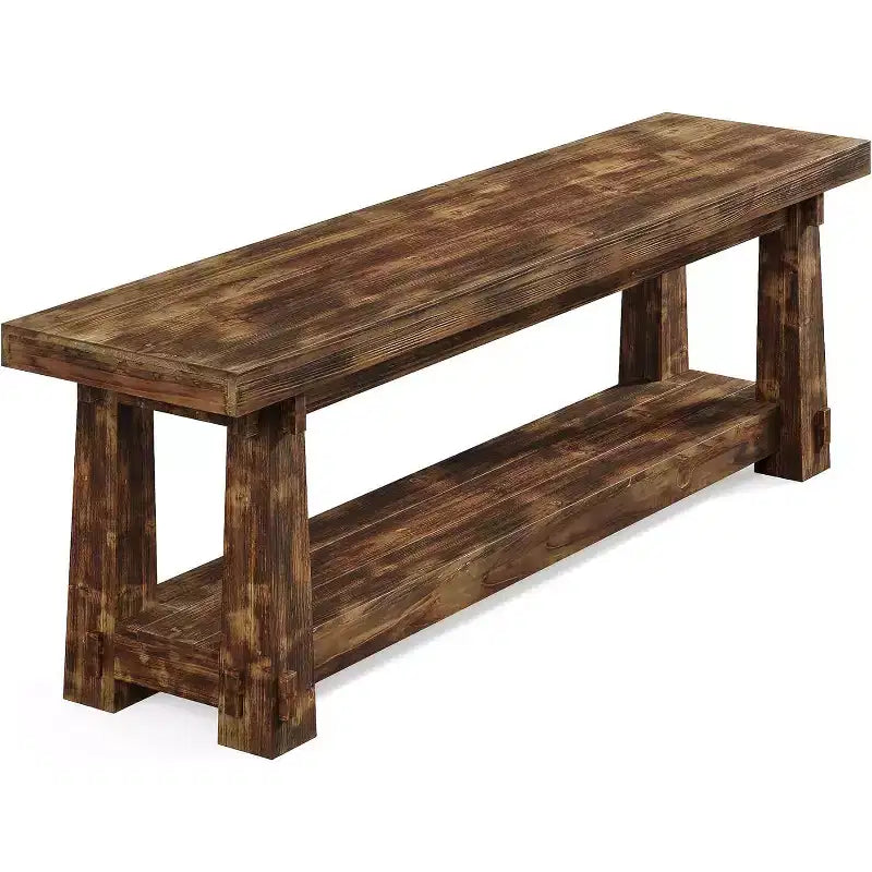 Banc d'entrée Lantine 55 en bois massif avec rangement à chaussures, banc de foyer rustique en bois brûlé avec étagère ouverte pour couloir, chambre, montage facile