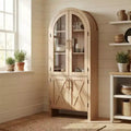 60 Inch Arched Display Cabinet with Glass Doors & Adjustable Shelves, Modern Wood Storage Cabinet for Kitchen, Bathroom, Entryway and Dining Room