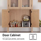 Vitrine Arched de 152 cm avec Portes Vitrées et Étagères Réglables, Meuble de Rangement Moderne en Bois pour Cuisine, Salle de Bain, Entrée et Salle à Manger