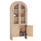 Vitrine Arched de 152 cm avec Portes Vitrées et Étagères Réglables, Meuble de Rangement Moderne en Bois pour Cuisine, Salle de Bain, Entrée et Salle à Manger