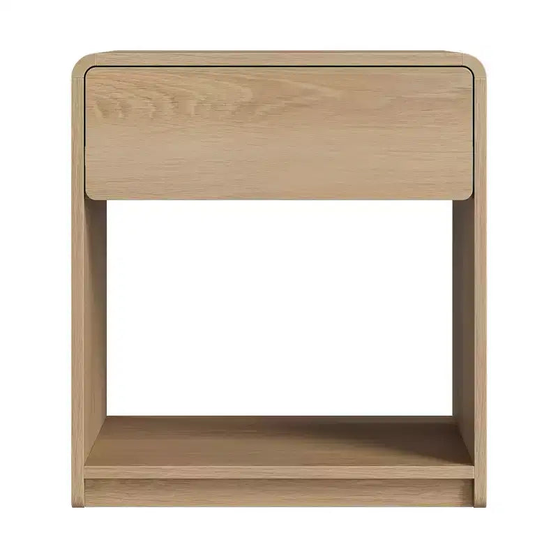 Zeus & Ruta – Lot de 2 tables de chevet de style moderne du milieu du siècle avec tiroir et étagère ouverte, tables de chevet à bords arrondis, chêne