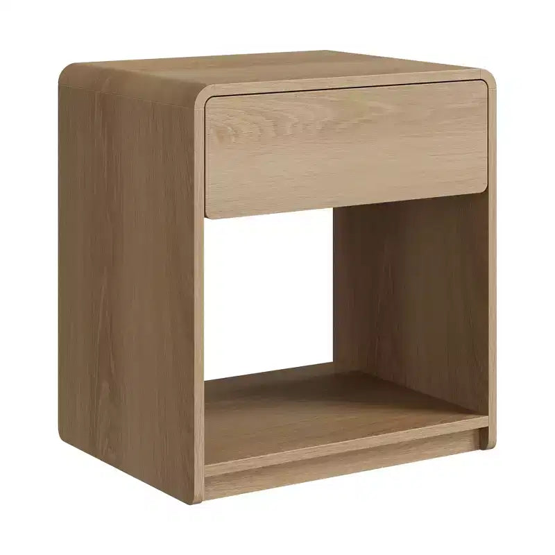 Zeus & Ruta – Lot de 2 tables de chevet de style moderne du milieu du siècle avec tiroir et étagère ouverte, tables de chevet à bords arrondis, chêne