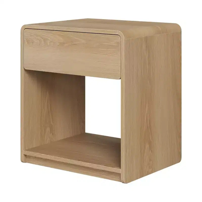 Zeus & Ruta – Lot de 2 tables de chevet de style moderne du milieu du siècle avec tiroir et étagère ouverte, tables de chevet à bords arrondis, chêne