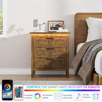 Table de chevet commode à 3 tiroirs avec station de charge et lumières, commode en bois moderne, meuble de rangement pour chambre et placard