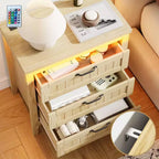 Table de chevet commode à 3 tiroirs avec station de charge et lumières, commode en bois moderne, meuble de rangement pour chambre et placard