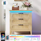 Table de chevet commode à 3 tiroirs avec station de charge et lumières, commode en bois moderne, meuble de rangement pour chambre et placard