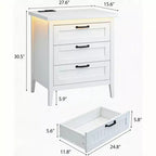 Table de chevet commode à 3 tiroirs avec station de charge et lumières, commode en bois moderne, meuble de rangement pour chambre et placard