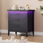 Table de chevet commode à 3 tiroirs avec station de charge et lumières, commode en bois moderne, meuble de rangement pour chambre et placard