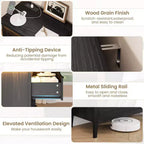 Table de chevet commode à 3 tiroirs avec station de charge et lumières, commode en bois moderne, meuble de rangement pour chambre et placard