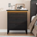 3-Drawer Dresser Nightstand w/ Charging Station & Lights, Modern Wood Chest of Drawers, Storage Organizer Cabinet for Bedroom & Closet