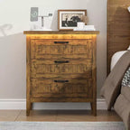Table de chevet commode à 3 tiroirs avec station de charge et lumières, commode en bois moderne, meuble de rangement pour chambre et placard