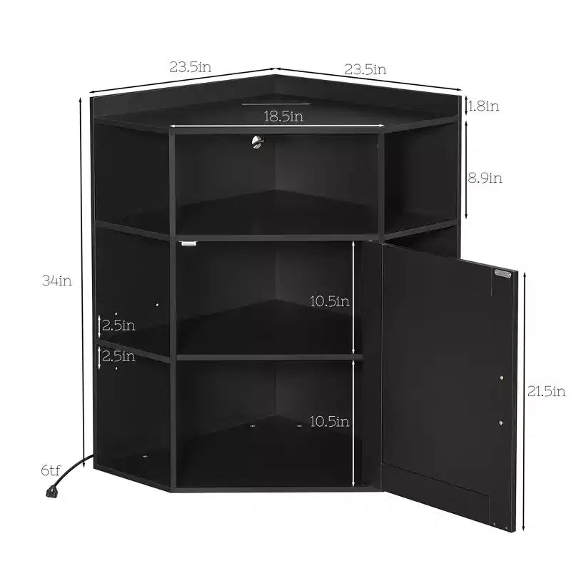 Meuble d'angle de rangement VECELO avec station de charge USB, étagère d'angle robuste avec porte de grange, bibliothèque d'angle peu encombrante pour salon