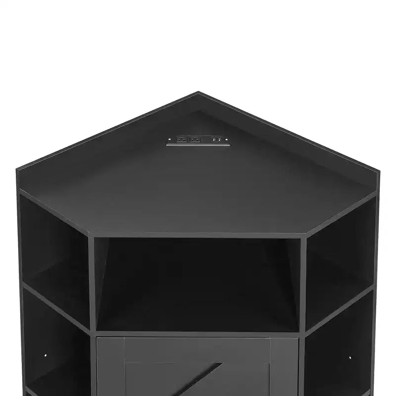 Meuble d'angle de rangement VECELO avec station de charge USB, étagère d'angle robuste avec porte de grange, bibliothèque d'angle peu encombrante pour salon