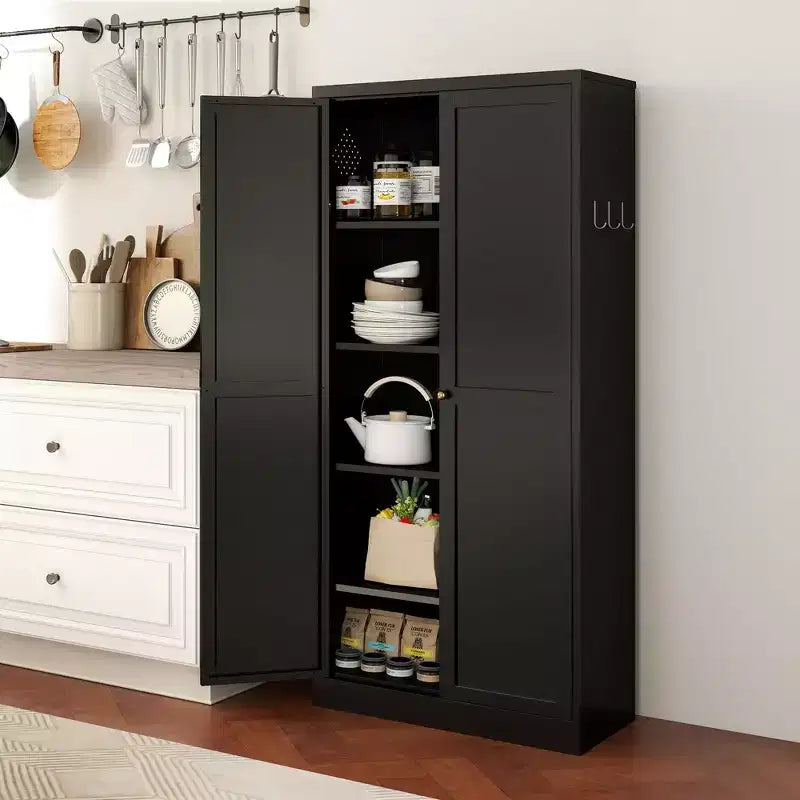Étagère de cuisine en métal réglable de 61" avec 4 tablettes, organisateur de garde-manger autoportant robuste