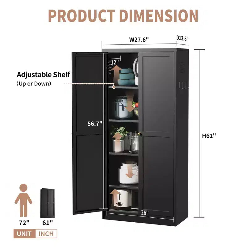 Étagère de cuisine en métal réglable de 61" avec 4 tablettes, organisateur de garde-manger autoportant robuste
