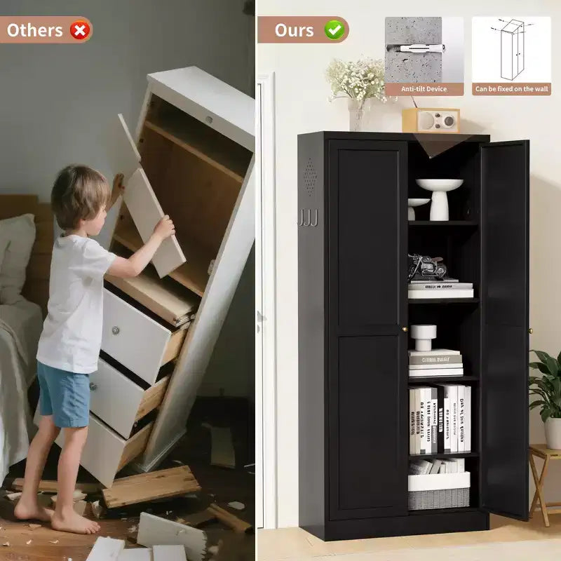 Étagère de cuisine en métal réglable de 61" avec 4 tablettes, organisateur de garde-manger autoportant robuste
