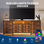 Meuble TV Moderne de 180 cm pour TV 65/75/80 Pouces, Meuble TV Spacieux avec 13 Tiroirs en Tissu et Étagères Ouvertes, Console Média en Bois pour Salon