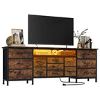 Meuble TV Moderne de 180 cm pour TV 65/75/80 Pouces, Meuble TV Spacieux avec 13 Tiroirs en Tissu et Étagères Ouvertes, Console Média en Bois pour Salon