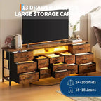 Meuble TV Moderne de 180 cm pour TV 65/75/80 Pouces, Meuble TV Spacieux avec 13 Tiroirs en Tissu et Étagères Ouvertes, Console Média en Bois pour Salon