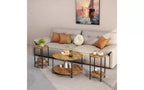 3-Piece Coffee Table and End Table Set, Round Living Room Table Set with Storage, Rustic Brown