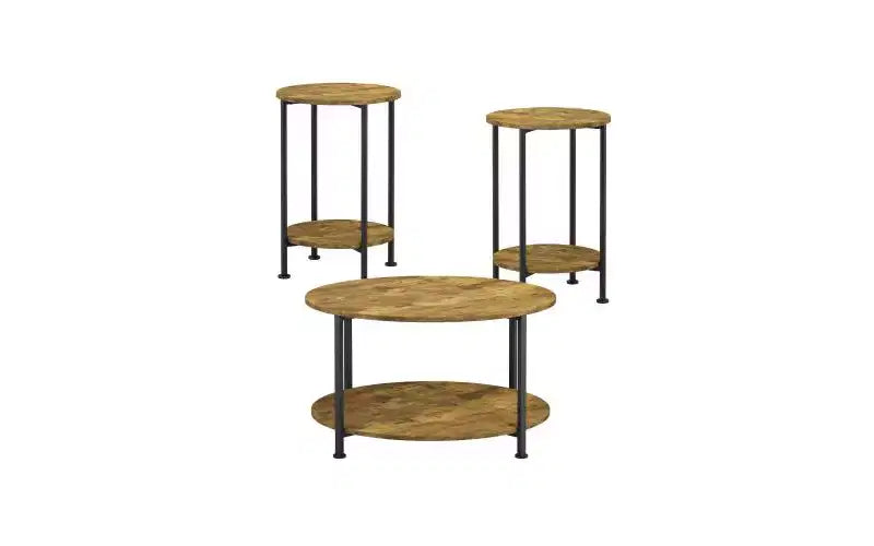 Ensemble de 3 tables basses et tables d'appoint, tables de salon rondes avec rangement, marron rustique