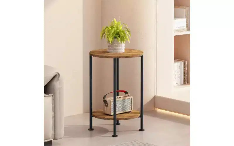 Ensemble de 3 tables basses et tables d'appoint, tables de salon rondes avec rangement, marron rustique