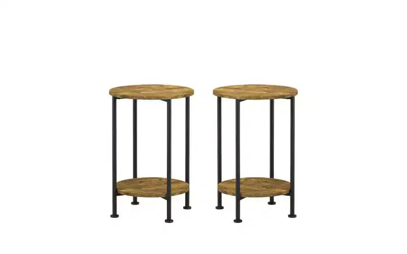 Ensemble de 3 tables basses et tables d'appoint, tables de salon rondes avec rangement, marron rustique