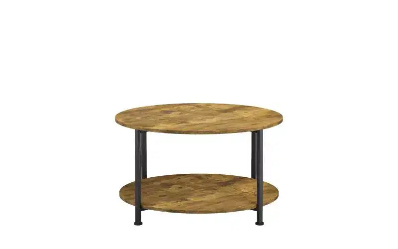 Ensemble de 3 tables basses et tables d'appoint, tables de salon rondes avec rangement, marron rustique
