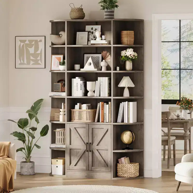 Étagère à 6 niveaux avec armoire de rangement, bibliothèque en bois de ferme de 190,5 cm de hauteur, organisateur d'étagères autoportant pour bureau à domicile et salon