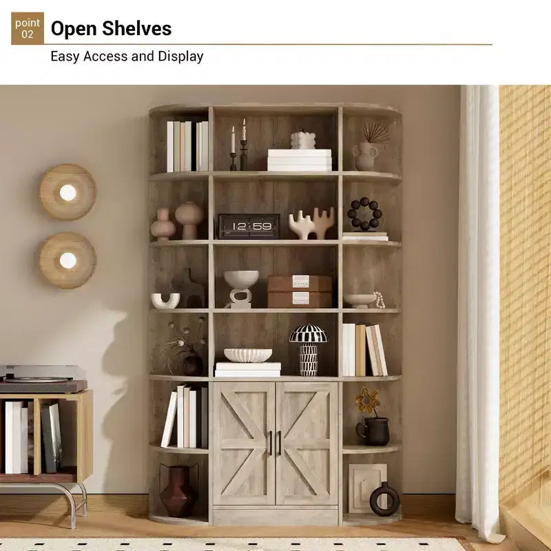Étagère à 6 niveaux avec armoire de rangement, bibliothèque en bois de ferme de 190,5 cm de hauteur, organisateur d'étagères autoportant pour bureau à domicile et salon