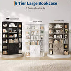 Étagère à 6 niveaux avec armoire de rangement, bibliothèque en bois de ferme de 190,5 cm de hauteur, organisateur d'étagères autoportant pour bureau à domicile et salon