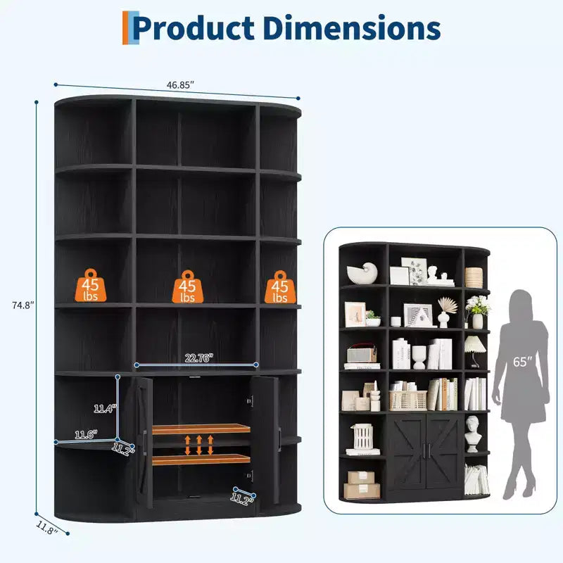 Étagère à 6 niveaux avec armoire de rangement, bibliothèque en bois de ferme de 190,5 cm de hauteur, organisateur d'étagères autoportant pour bureau à domicile et salon