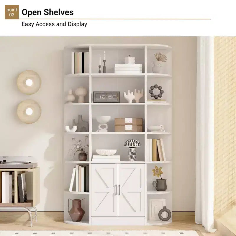 Étagère à 6 niveaux avec armoire de rangement, bibliothèque en bois de ferme de 190,5 cm de hauteur, organisateur d'étagères autoportant pour bureau à domicile et salon