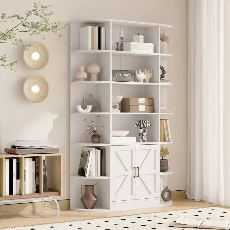Étagère à 6 niveaux avec armoire de rangement, bibliothèque en bois de ferme de 190,5 cm de hauteur, organisateur d'étagères autoportant pour bureau à domicile et salon