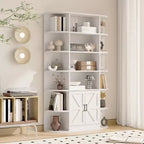 Étagère à 6 niveaux avec armoire de rangement, bibliothèque en bois de ferme de 190,5 cm de hauteur, organisateur d'étagères autoportant pour bureau à domicile et salon