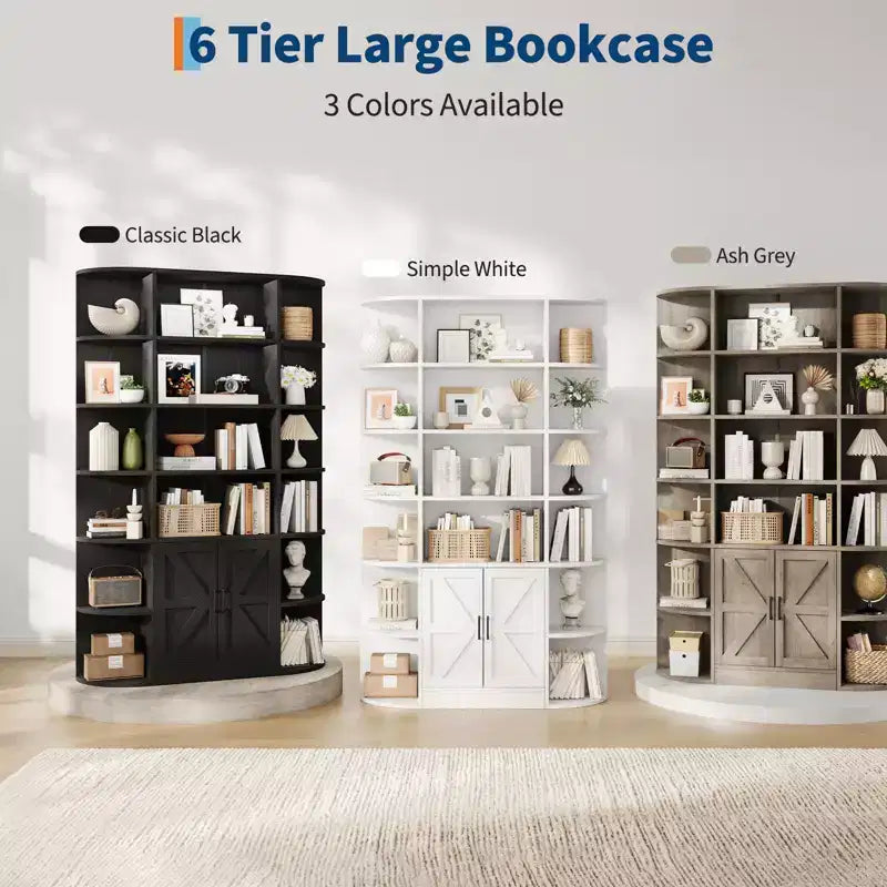 Étagère à 6 niveaux avec armoire de rangement, bibliothèque en bois de ferme de 190,5 cm de hauteur, organisateur d'étagères autoportant pour bureau à domicile et salon