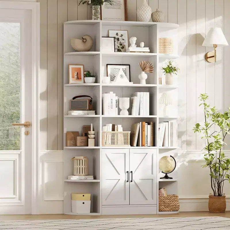 Étagère à 6 niveaux avec armoire de rangement, bibliothèque en bois de ferme de 190,5 cm de hauteur, organisateur d'étagères autoportant pour bureau à domicile et salon